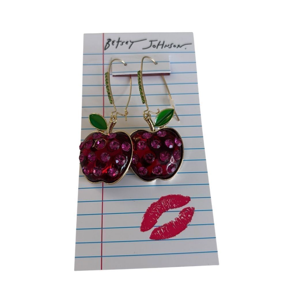 Betsey Johnson Jeweled Apple Earrings.